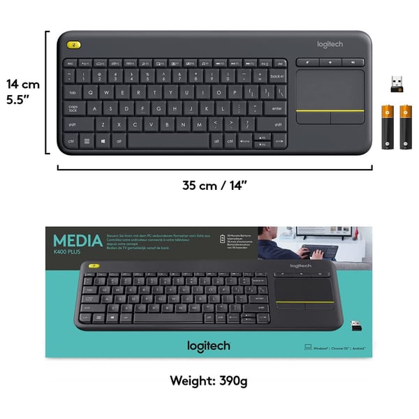 Logitech 920007153 K400 Plus Wireless Touch Keyboard Black