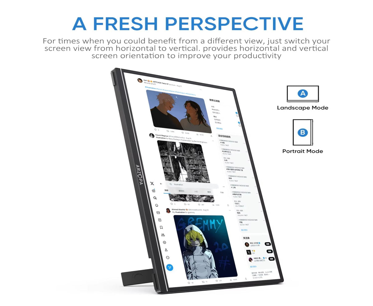 ARZOPA Z1RC 16" 2.5K Portable Monitor, 2560x1600 QHD IPS Display 123% sRGB with Built-in Stand USB-C HDMI Eye Care External Second Screen for Mac Laptop Phone PS4/5 Xbox Switch.