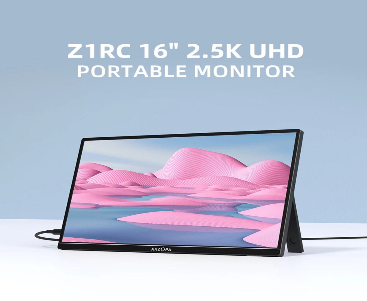 ARZOPA Z1RC 16" 2.5K Portable Monitor, 2560x1600 QHD IPS Display 123% sRGB with Built-in Stand USB-C HDMI Eye Care External Second Screen for Mac Laptop Phone PS4/5 Xbox Switch.