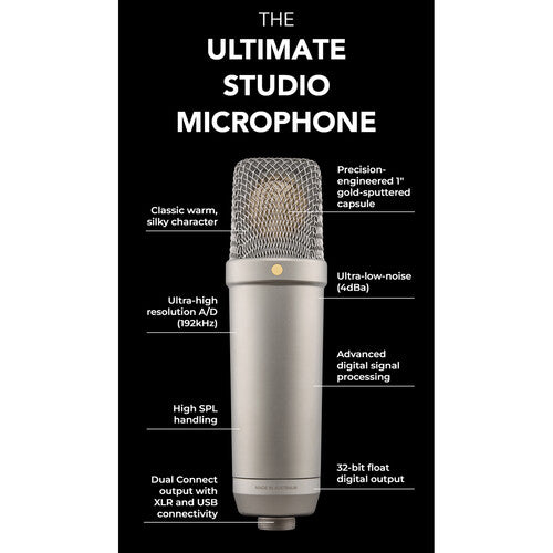 RODE NT1 5th Generation Large-Diaphragm Cardioid Condenser XLR/USB Microphone (Black)