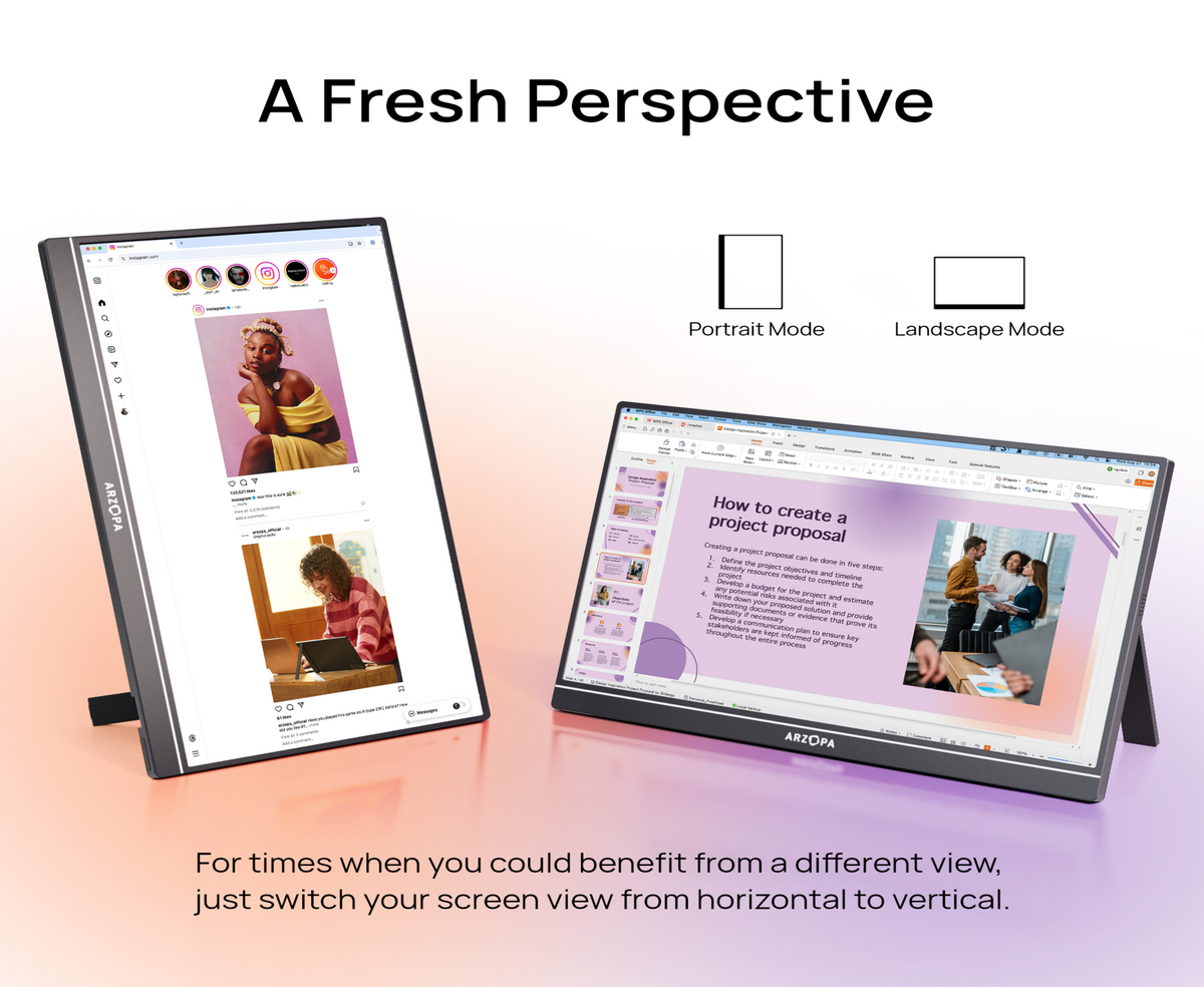 ARZOPA Z1C 16.1-Inch Portable Monitor, 16.1" IPS Display, Full HD Resolution, 60Hz Refresh Rate, USB-C & Mini HDMI, Built-in Kickstand, Built-in Speakers, PC, Mac, PS5, Xbox & Switch.