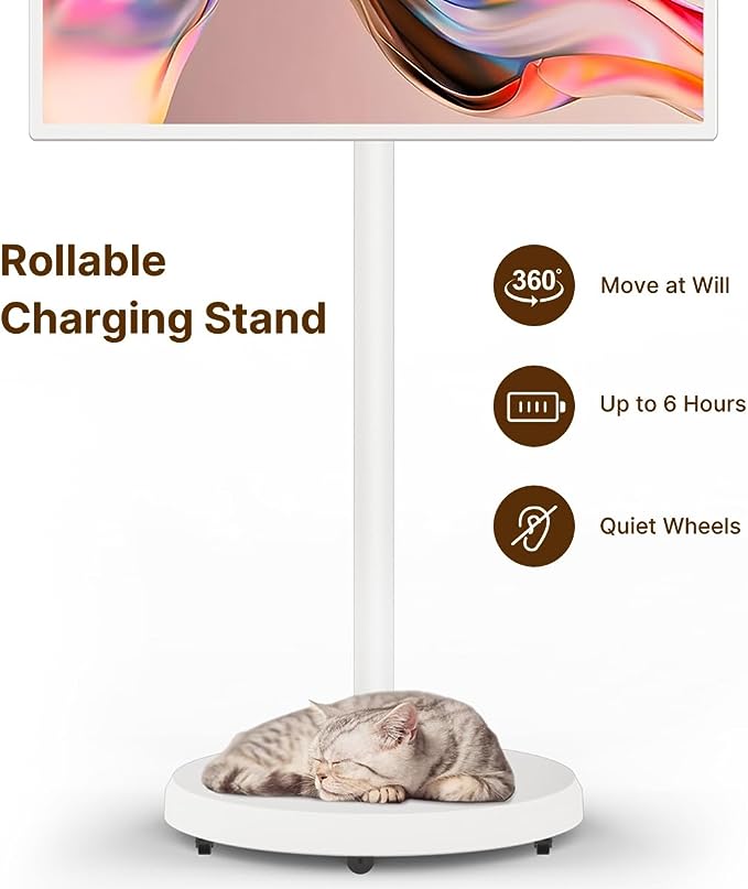 Taktik Portable Smart Screen 32-inch Android Mobile Monitor with Camera Stand, 1080p Rotatable Touch Screen