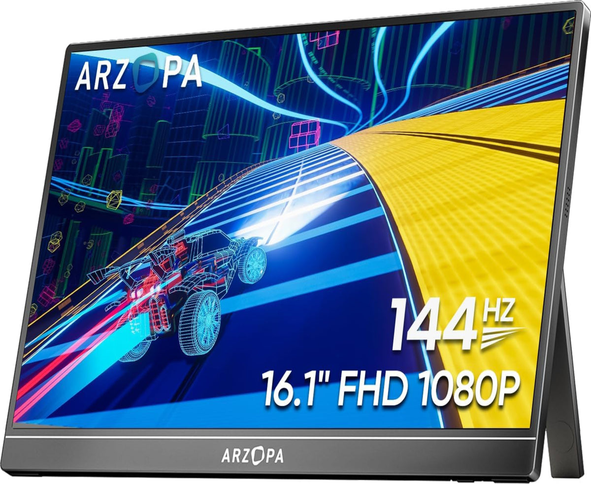 ARZOPA Z1FC Portable Gaming Monitor, 16.1" IPS Display, FHD Resolution, 144Hz Refresh Rate, 16.7m Color Display, Eye Care, External Second Screen for Laptop, PC, PS5, Mac, Xbox, Black | Z1FC