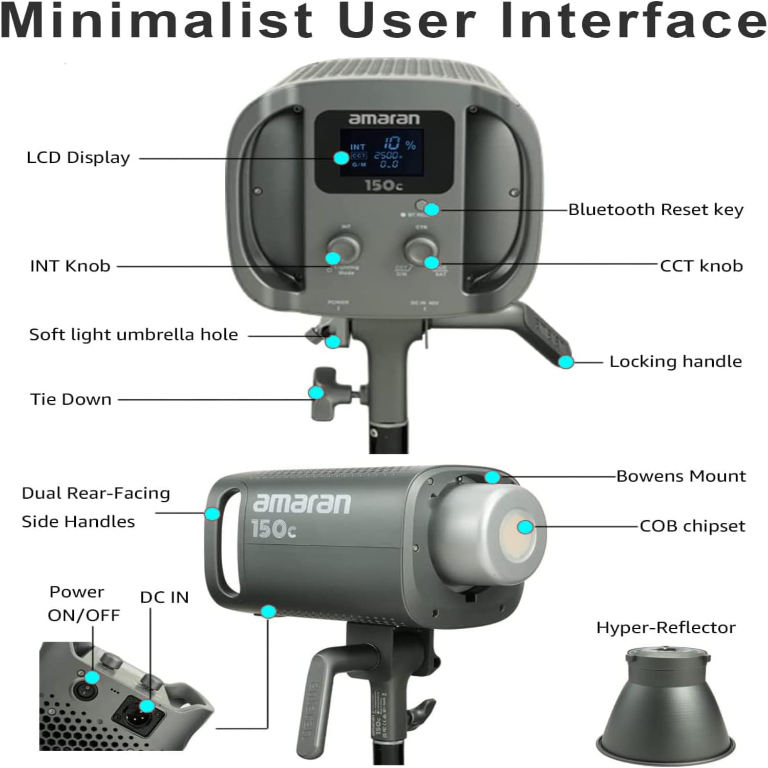 Aputure Amaran 150c 150W RGBWW Full-Color Bowens Mount Point-Source LED Light Grey