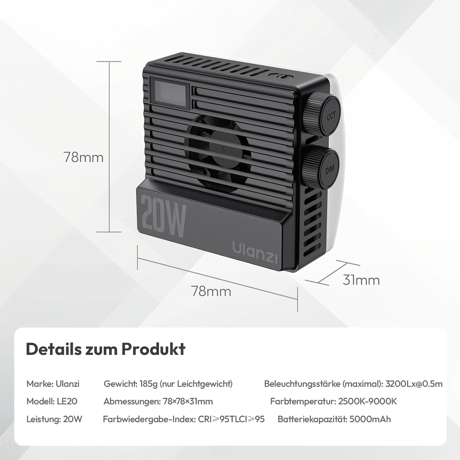 ULANZI LE20 20W RGB Pocket Light Black