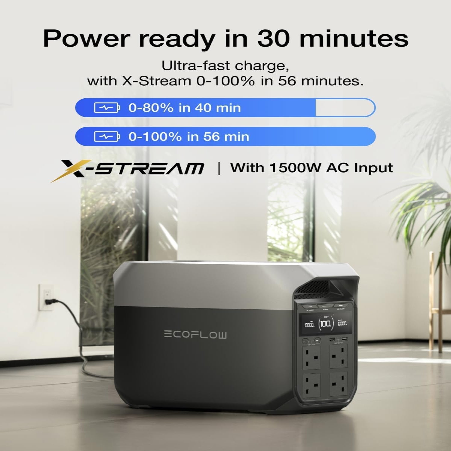 ECOFLOW DELTA 3 Portable Power Station, 1024Wh Solar Generator, LiFePO4 Battery, 0-70% Quick Charge in 30 Min, Expandable to 5kWh, Backup Power with UPS for Home, Camping & RV