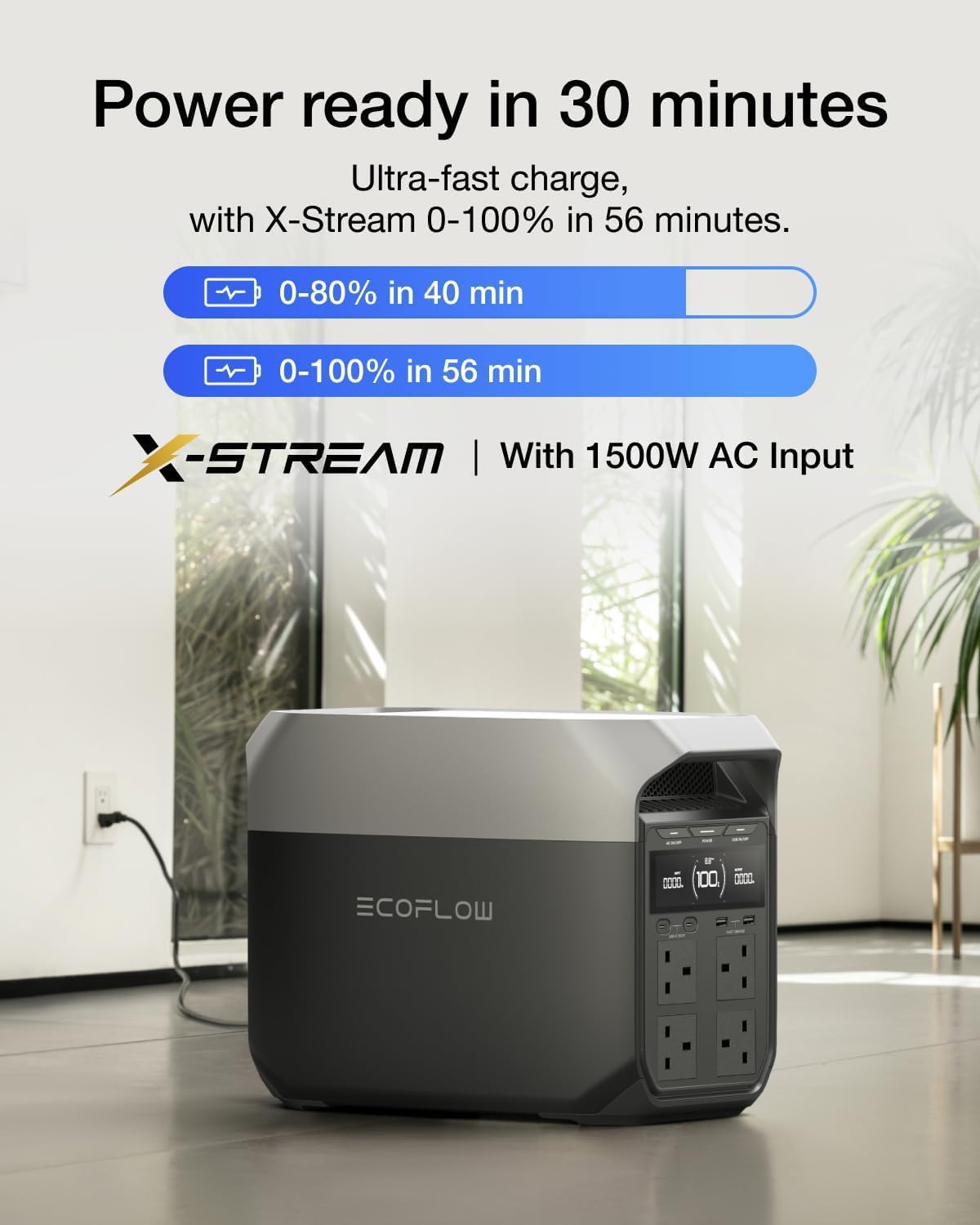 ECOFLOW DELTA 3 Portable Power Station, 1024Wh Solar Generator, LiFePO4 Battery, 0-70% Quick Charge in 30 Min, Expandable to 5kWh, Backup Power with UPS for Home, Camping & RV with Free Delta 3 Bag (Used-Like New)