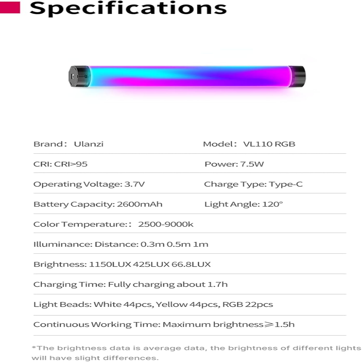 ULANZI Vl110 Tube Light with Magnet