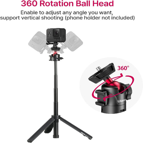 ULANZI MT-16 Extendable Phone Camera Tripod, 4 Levels Adjustment 360° Ball Head Cold Shoe Lightweight Portable Vlog Travel Selfie Stick Handle Grip Desktop Webcam Tripod for iPhone DSLR Sony Gopro