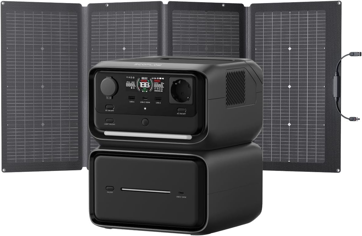 ECOFLOW RIVER 3 Max Plus Portable Power Station & 220W Solar Panel, 858Wh LFP Battery, Up to 1200W Output, Wireless Connection, Solar Generator for Outdoor, Camping, RV