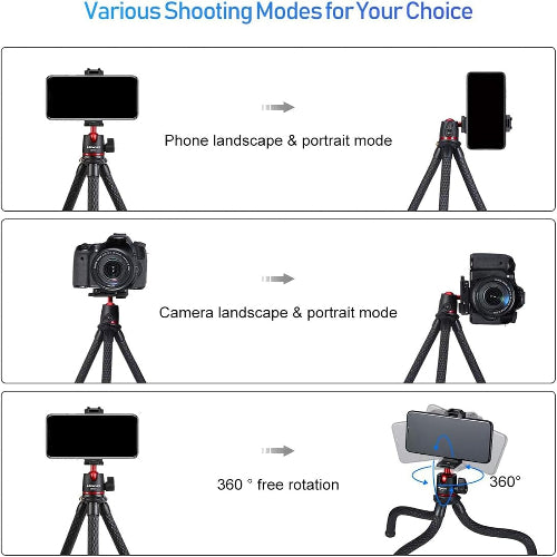 ULANZI MT-11 Camera Tripod, Mini Flexible Stand with Hidden Phone Holder w Cold Shoe Mount, 1/4'' Screw for Magic Arm, Universal for iPhone 13 12 Pro Max XS Max X 8 Samsung Canon Nikon Sony Cameras