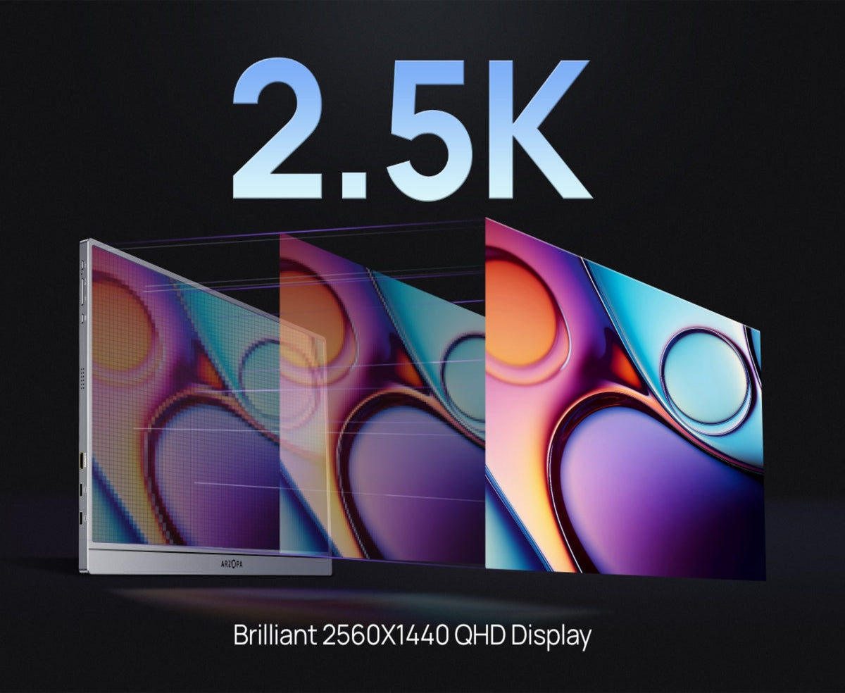 ARZOPA Z3FC 16.1'' 180Hz 2.5K Portable Monitor, 2560x1440 QHD 107% sRGB Kickstand Portable Gaming Monitor with HDR, Ultra Slim, Eye Care, External Second Screen for Laptop, PC, PS5, Mac, Xbox.