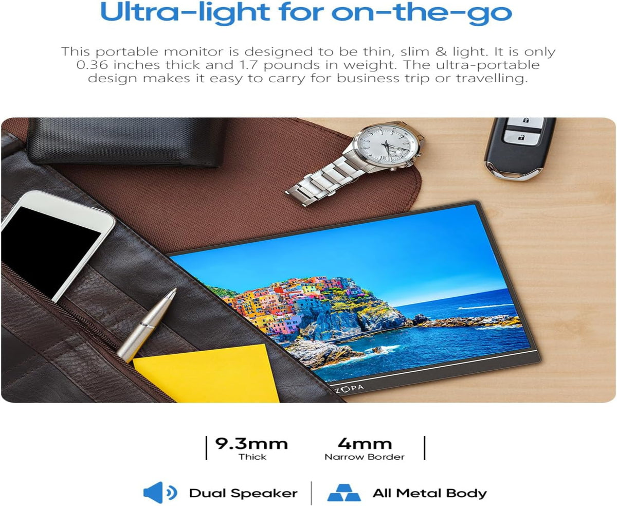 ARZOPA Z1FC Portable Gaming Monitor, 16.1" IPS Display, FHD Resolution, 144Hz Refresh Rate, 16.7m Color Display, Eye Care, External Second Screen for Laptop, PC, PS5, Mac, Xbox, Black | Z1FC