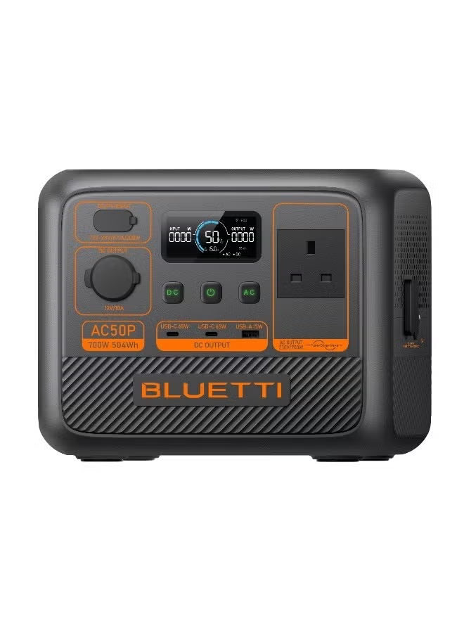 BLUETTI AC50P Portable Power Station 700W 504Wh, LiFePO4 Battery Solar Generator, Fast Charging UPS Backup Power Supply for Camping, Travel, Outdoor & Home Emergency