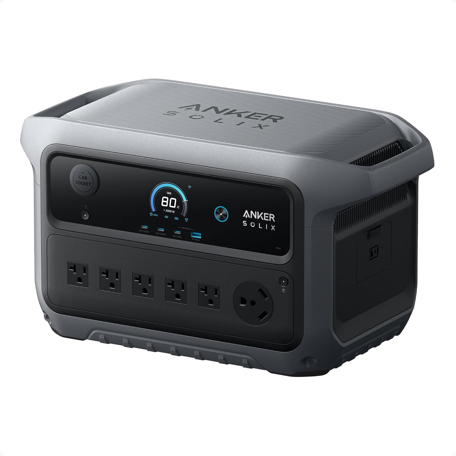 Anker SOLIX C2000 Gen 2 Portable Power Station, 2,400W (Peak 4,000W) Solar Generator, Full Charge in 58 Min, 2048wh LiFePO4 Battery for Home Backup, Power Outages, and Camping