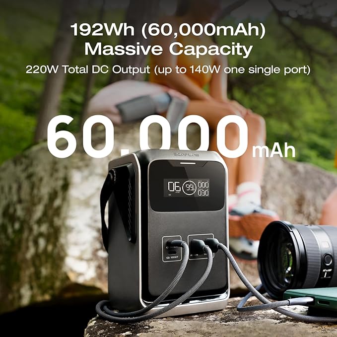 EF ECOFLOW TRAIL 200 DC Portable Power Station, 192Wh LiFePO4 Battery, Solar Generator, 220W DC Output, Compact Power Bank for Camping, Travel, Outdoors, and Emergency Use