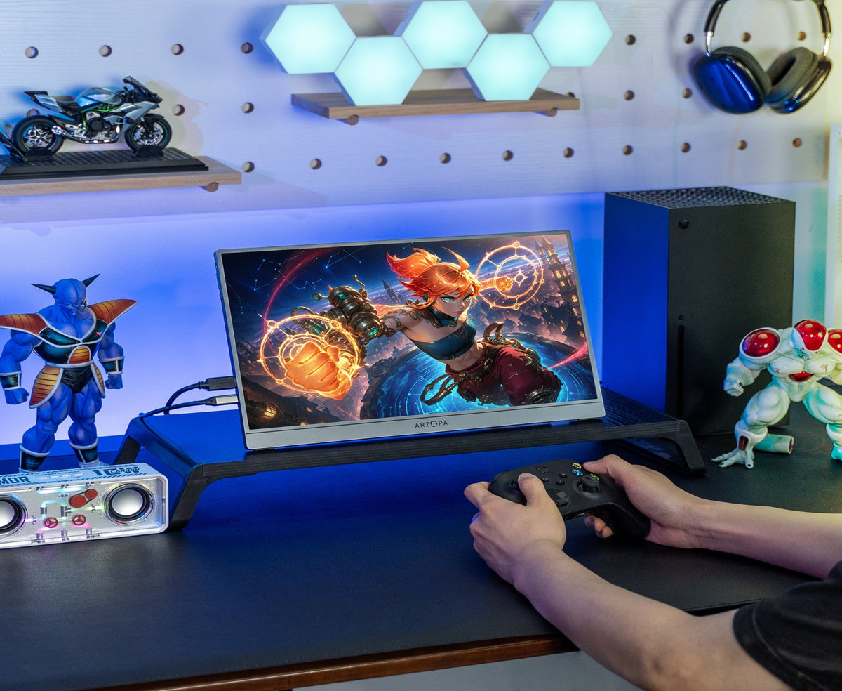 ARZOPA Z1FC GREY 16.1'' 144Hz Portable Gaming Monitor, 106% sRGB 1080P FHD Kickstand Portable Monitor with HDR, Ultra Slim, Eye Care, External Second Screen for Laptop, PC, PS5, Mac, Xbox.