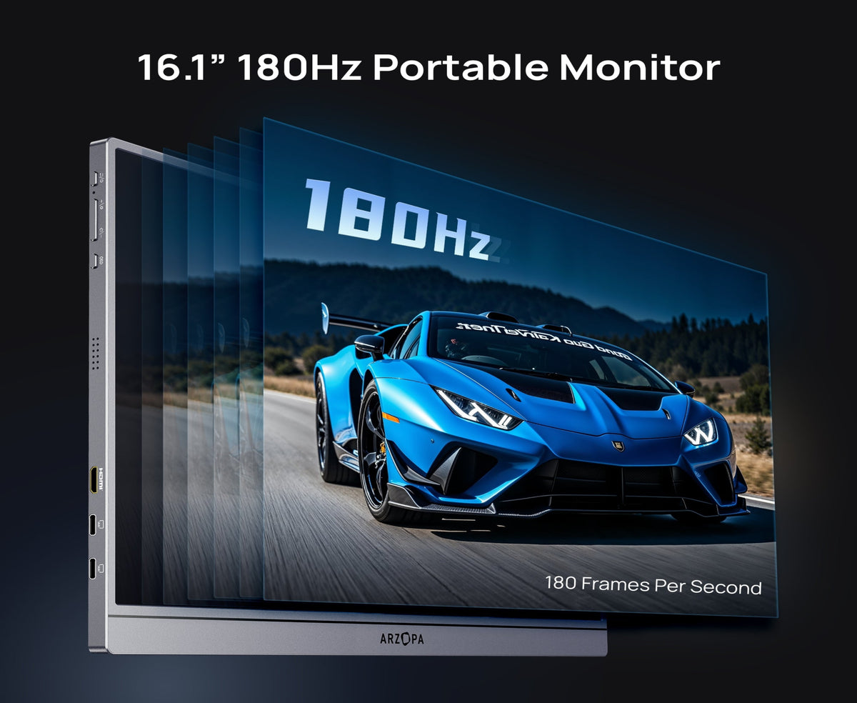 ARZOPA Z3FC 16.1'' 180Hz 2.5K Portable Monitor, 2560x1440 QHD 107% sRGB Kickstand Portable Gaming Monitor with HDR, Ultra Slim, Eye Care, External Second Screen for Laptop, PC, PS5, Mac, Xbox.
