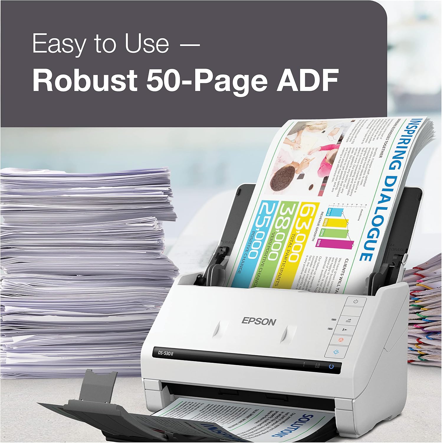 Epson DS-530 II Color Duplex Document Scanner for PC and Mac with Sheet-fed, Auto Document Feeder (ADF)