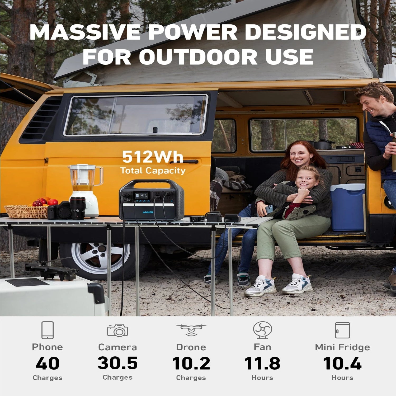 535 Portable Power Station, 512Wh Solar Generator (Solar Panel Optional) with LiFePO4 Battery Pack, 500W 9-Port Powerhouse, 4 AC Outlets, 60W USB-C PD Output, LED Light for Outdoor Camping, RV Black