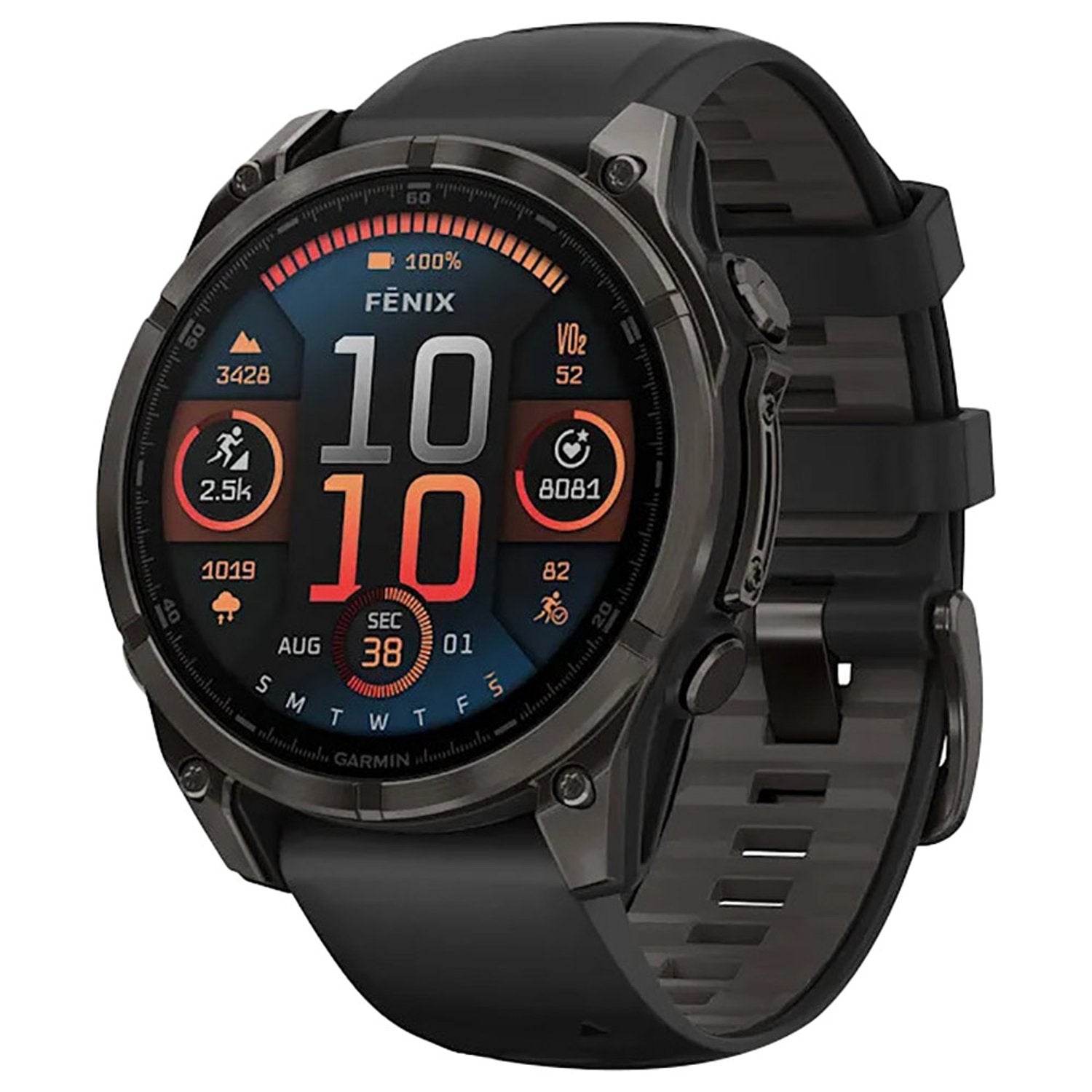 Garmin Fenix 8 AMOLED 47mm Smartwatch Sapphire Carbon Gray DLC Titanium With Black/Pebble Gray Silicone 010-02904-21