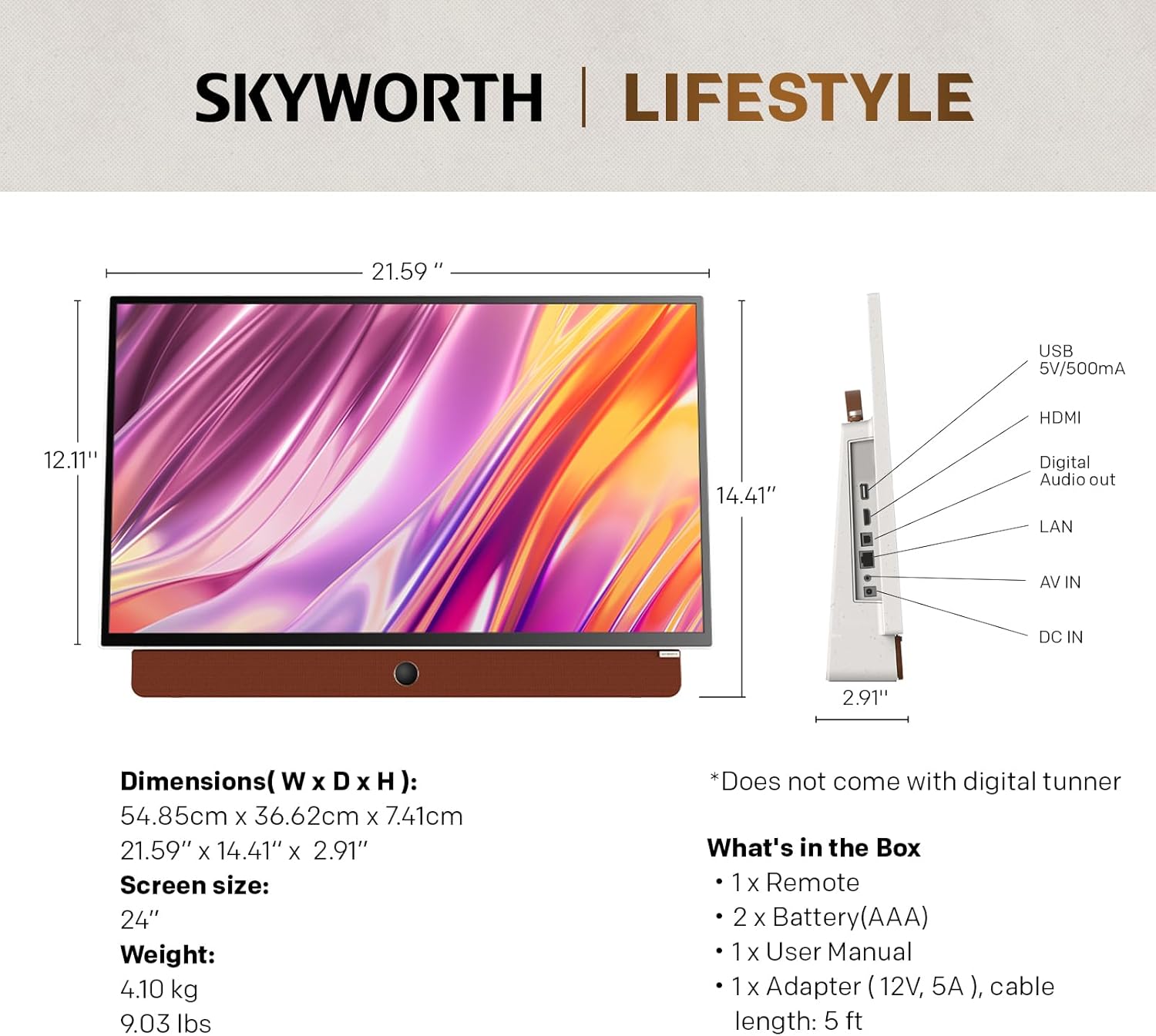 Skyworth 24-inch Portable Smart TV with Google TV