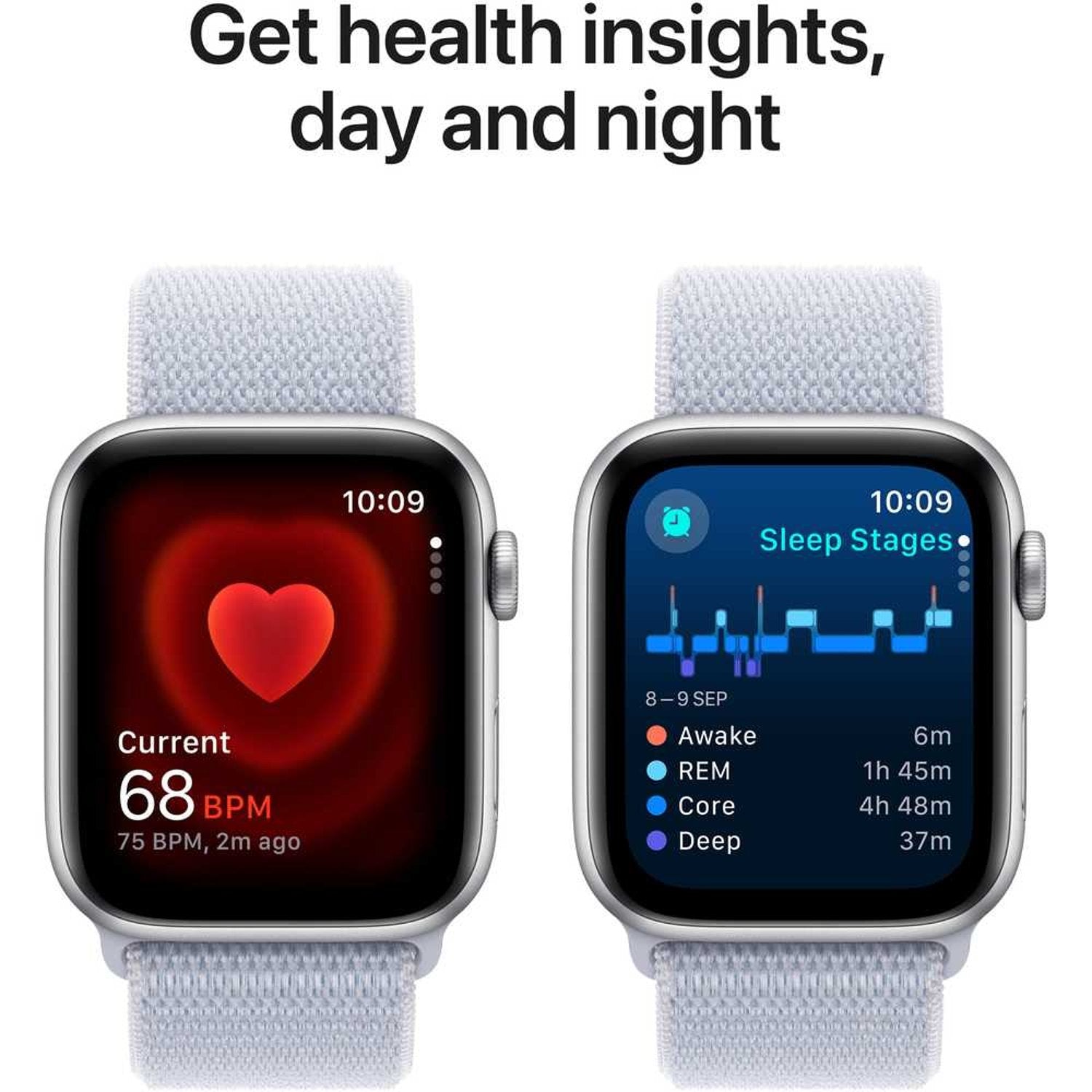 Apple Watch SE (2024) GPS 44mm Silver Aluminum Case with Blue Cloud Sport Loop