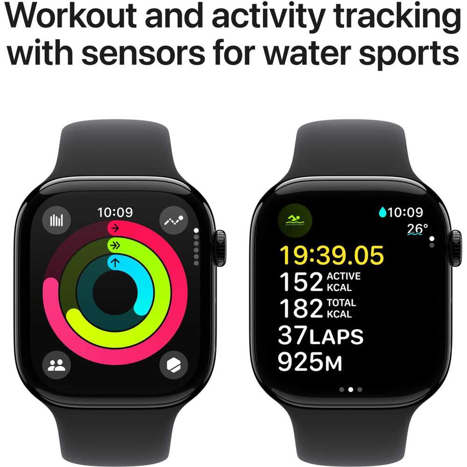Apple Watch Series 10 GPS 46mm Jet Black Aluminum Case with Black Sport Band – S/M