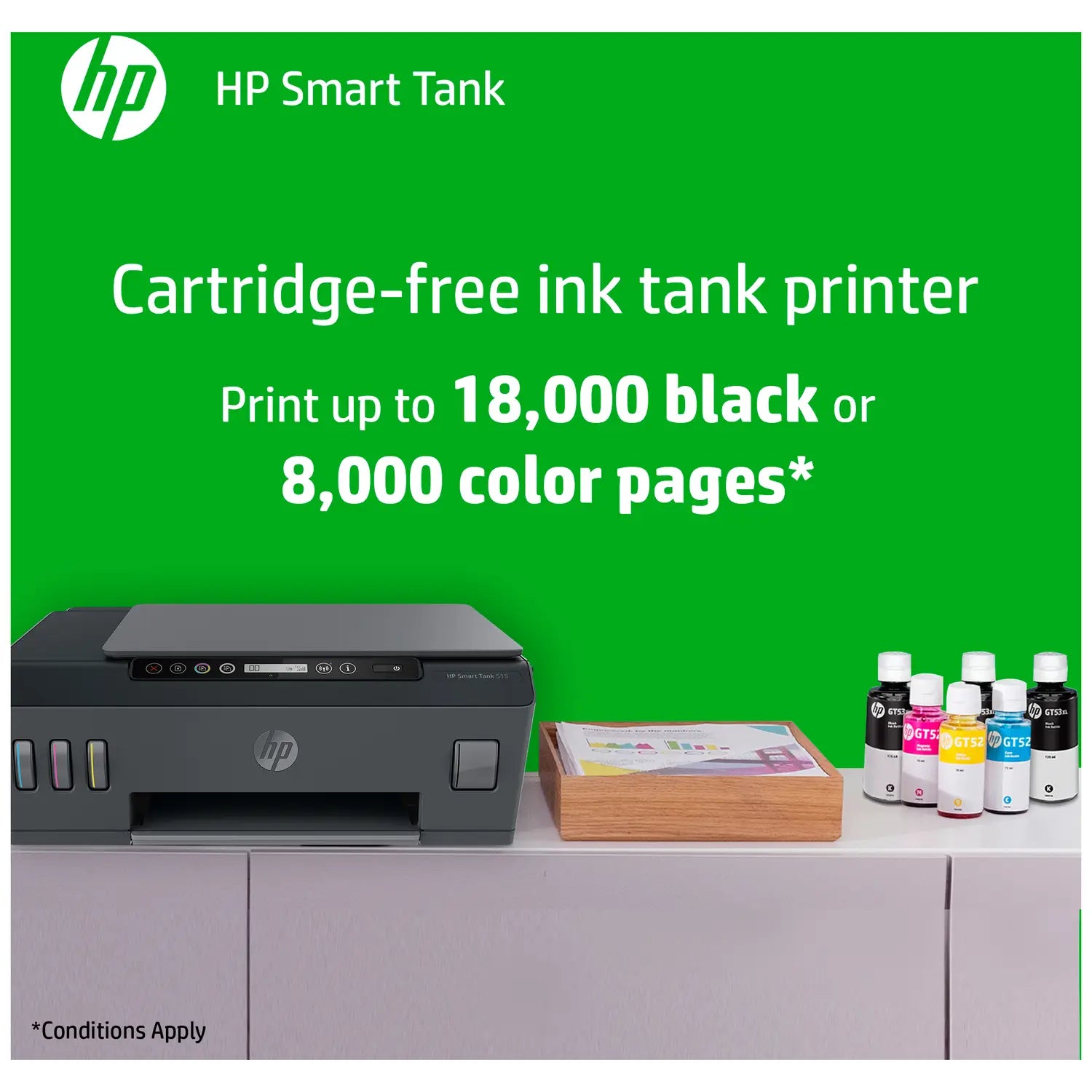 HP Smart Tank 515 Printer Wireless, Print, Scan, Copy, All In One Printer, Print up to 18000 black or 8000 color pages – Black [1TJ09A]