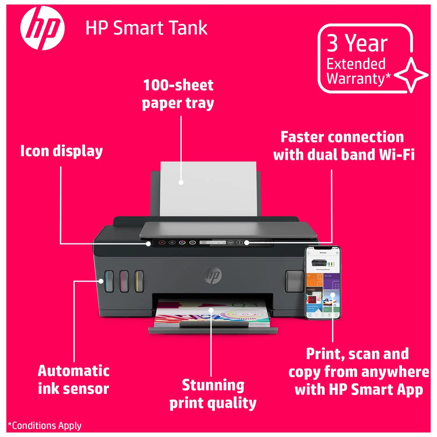HP Smart Tank 515 Printer Wireless, Print, Scan, Copy, All In One Printer, Print up to 18000 black or 8000 color pages – Black [1TJ09A]