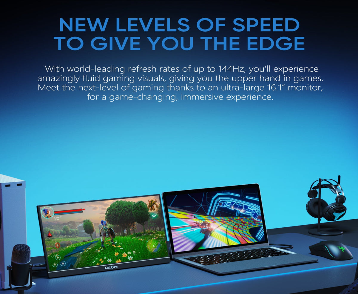 ARZOPA Z1FC Portable Gaming Monitor, 16.1" IPS Display, FHD Resolution, 144Hz Refresh Rate, 16.7m Color Display, Eye Care, External Second Screen for Laptop, PC, PS5, Mac, Xbox, Black | Z1FC