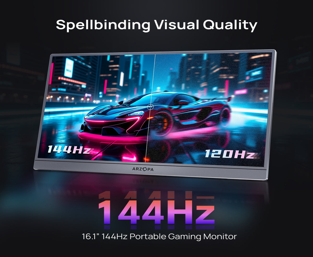ARZOPA Z1FC GREY 16.1'' 144Hz Portable Gaming Monitor, 106% sRGB 1080P FHD Kickstand Portable Monitor with HDR, Ultra Slim, Eye Care, External Second Screen for Laptop, PC, PS5, Mac, Xbox.