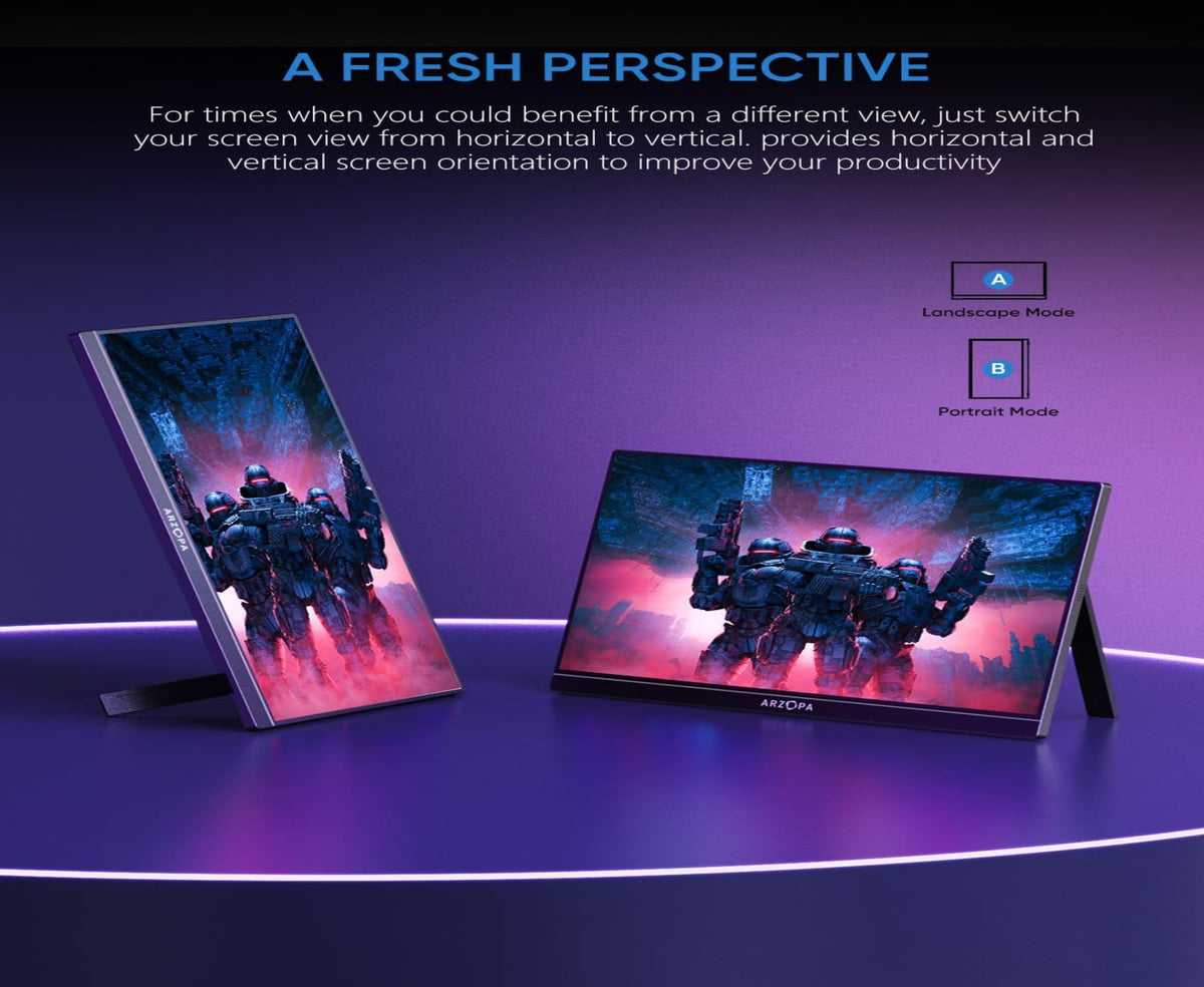 ARZOPA Z1FC Portable Gaming Monitor, 16.1" IPS Display, FHD Resolution, 144Hz Refresh Rate, 16.7m Color Display, Eye Care, External Second Screen for Laptop, PC, PS5, Mac, Xbox, Black | Z1FC