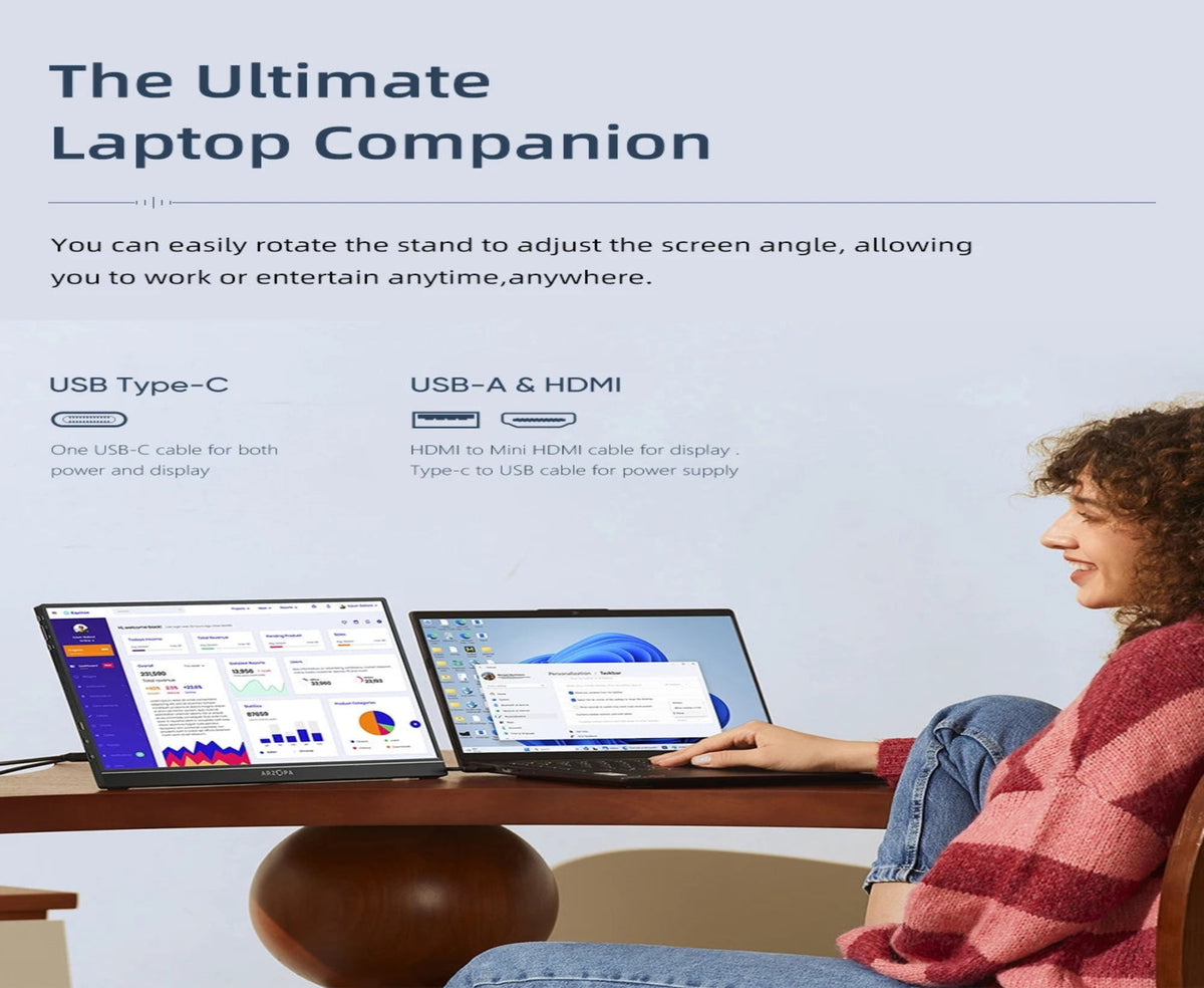 ARZOPA Z1RC 16" 2.5K Portable Monitor, 2560x1600 QHD IPS Display 123% sRGB with Built-in Stand USB-C HDMI Eye Care External Second Screen for Mac Laptop Phone PS4/5 Xbox Switch.