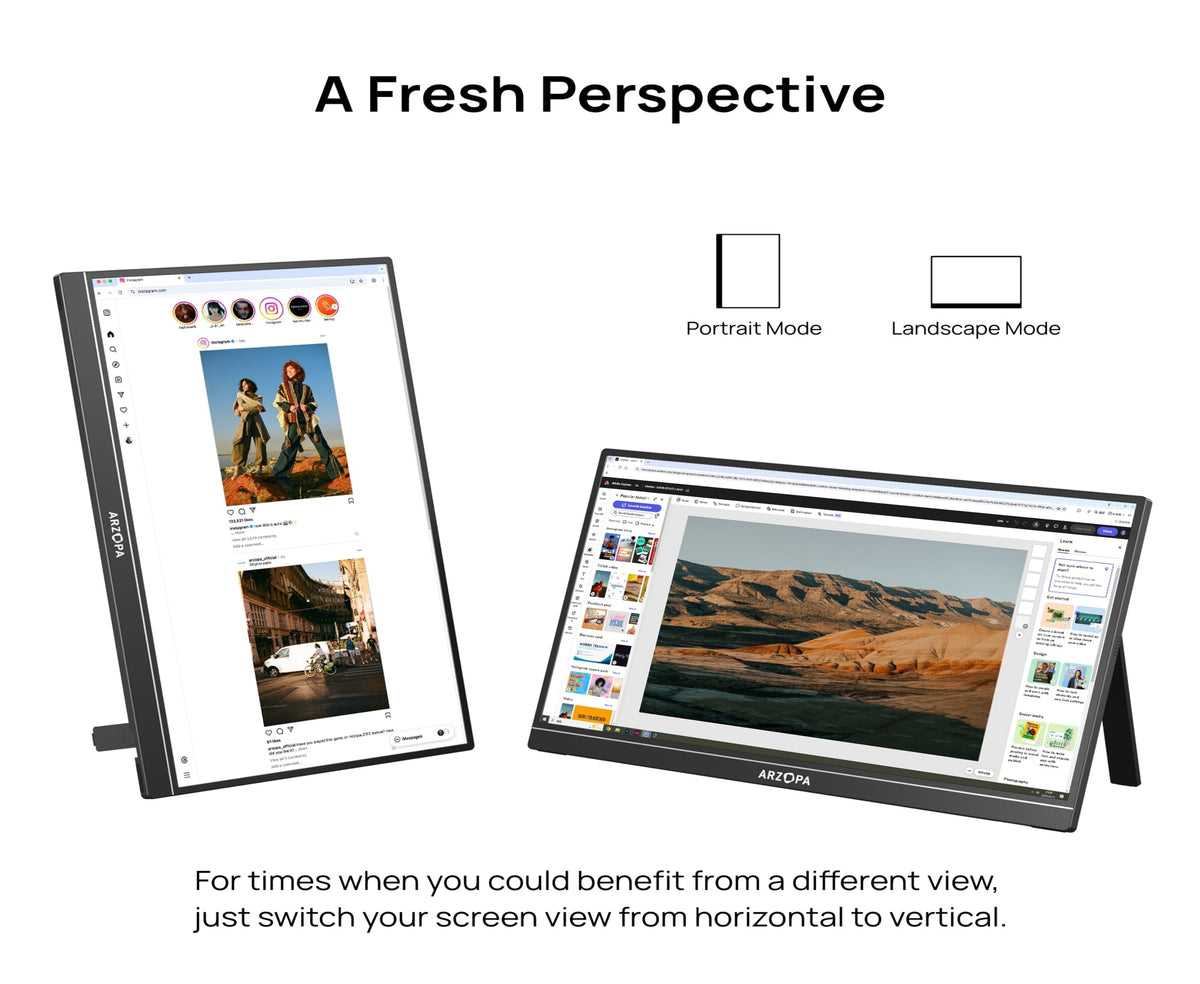 ARZOPA A1M Portable Monitor, 17.3" IPS Display, Full HD Resolution, 60Hz Refresh Rate, USB-C & Mini HDMI, Built-in Kickstand, Dual Speakers, HDR, PC, Mac, PS5, Xbox & Switch, Black | A1M