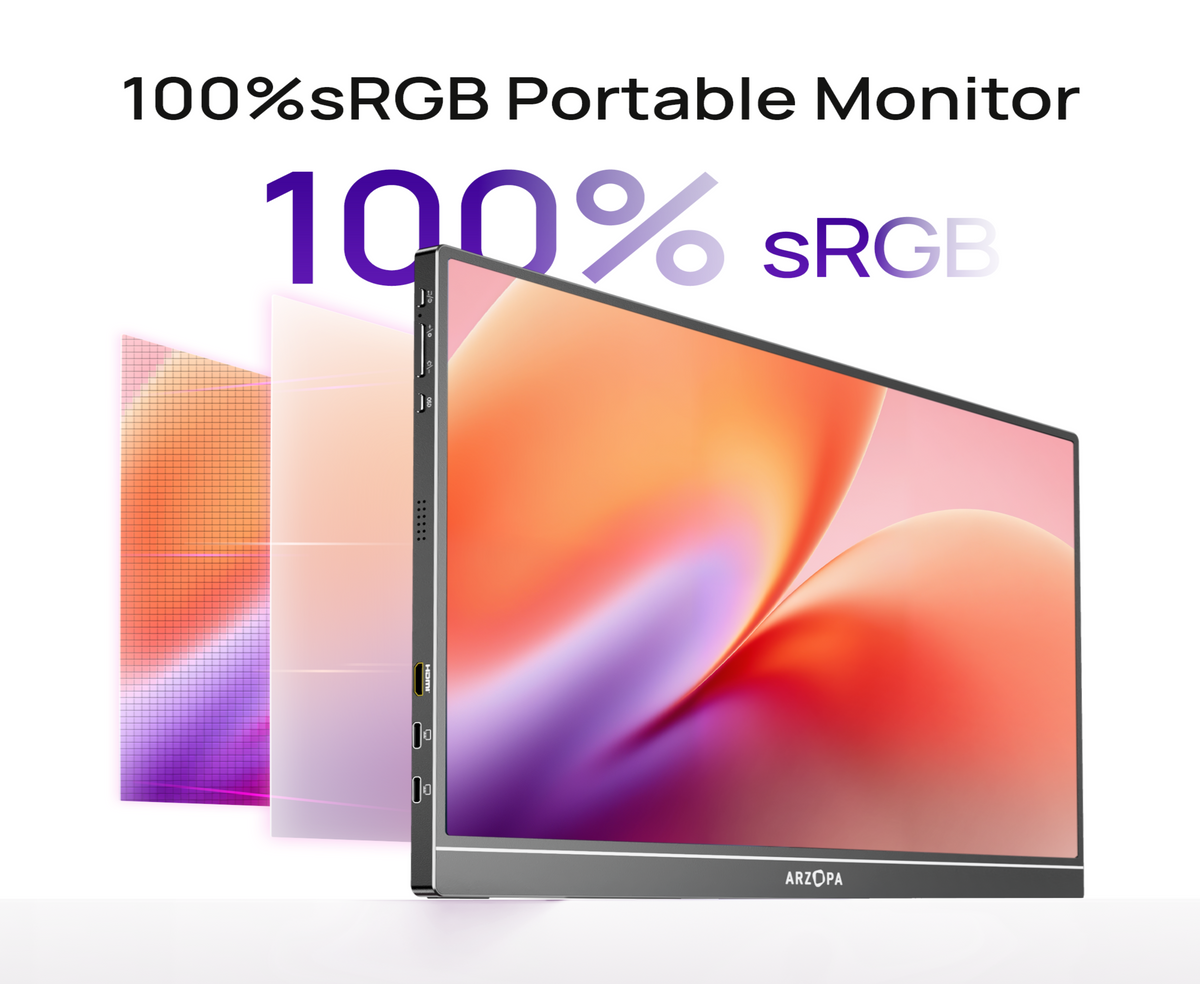 ARZOPA Z1C 16.1-Inch Portable Monitor, 16.1" IPS Display, Full HD Resolution, 60Hz Refresh Rate, USB-C & Mini HDMI, Built-in Kickstand, Built-in Speakers, PC, Mac, PS5, Xbox & Switch.
