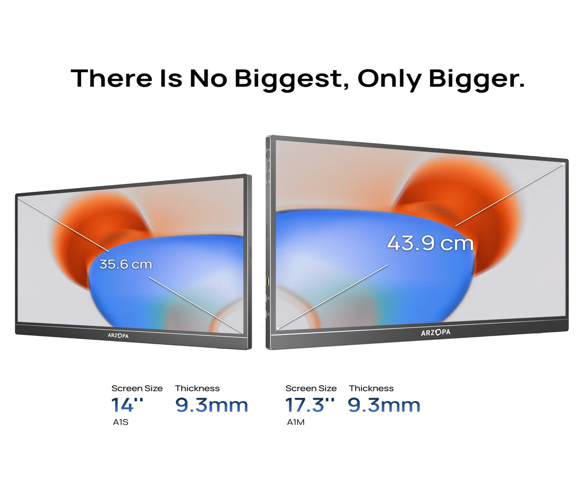 ARZOPA A1M Portable Monitor, 17.3" IPS Display, Full HD Resolution, 60Hz Refresh Rate, USB-C & Mini HDMI, Built-in Kickstand, Dual Speakers, HDR, PC, Mac, PS5, Xbox & Switch, Black | A1M