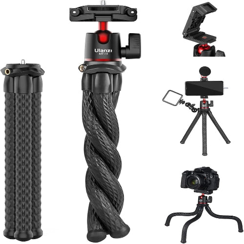 ULANZI MT-11 Camera Tripod, Mini Flexible Stand with Hidden Phone Holder w Cold Shoe Mount, 1/4'' Screw for Magic Arm, Universal for iPhone 13 12 Pro Max XS Max X 8 Samsung Canon Nikon Sony Cameras