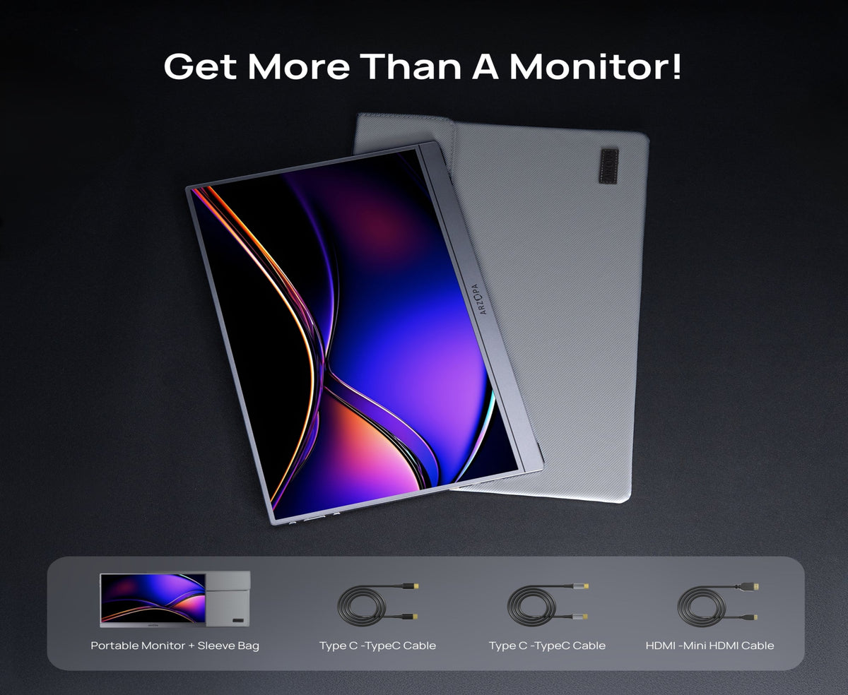 ARZOPA Z1FC GREY 16.1'' 144Hz Portable Gaming Monitor, 106% sRGB 1080P FHD Kickstand Portable Monitor with HDR, Ultra Slim, Eye Care, External Second Screen for Laptop, PC, PS5, Mac, Xbox.