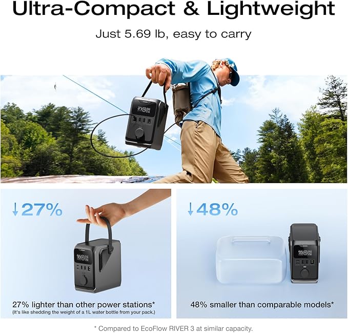 EF ECOFLOW TRAIL 300 DC Portable Power Station, 288Wh LiFePO4 Power Bank, 300W DC Output, Compact Solar Generator for Camping, Travel, and Emergency Power