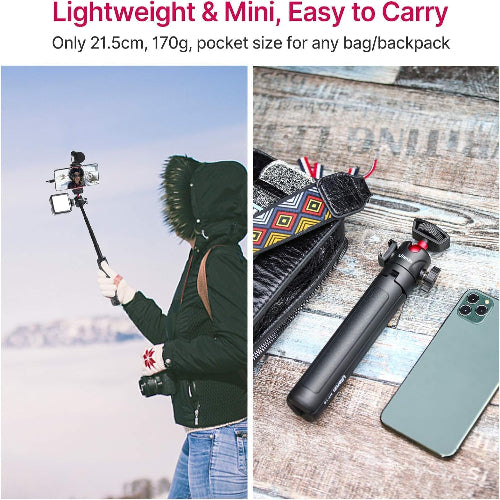 ULANZI MT-16 Extendable Phone Camera Tripod, 4 Levels Adjustment 360° Ball Head Cold Shoe Lightweight Portable Vlog Travel Selfie Stick Handle Grip Desktop Webcam Tripod for iPhone DSLR Sony Gopro