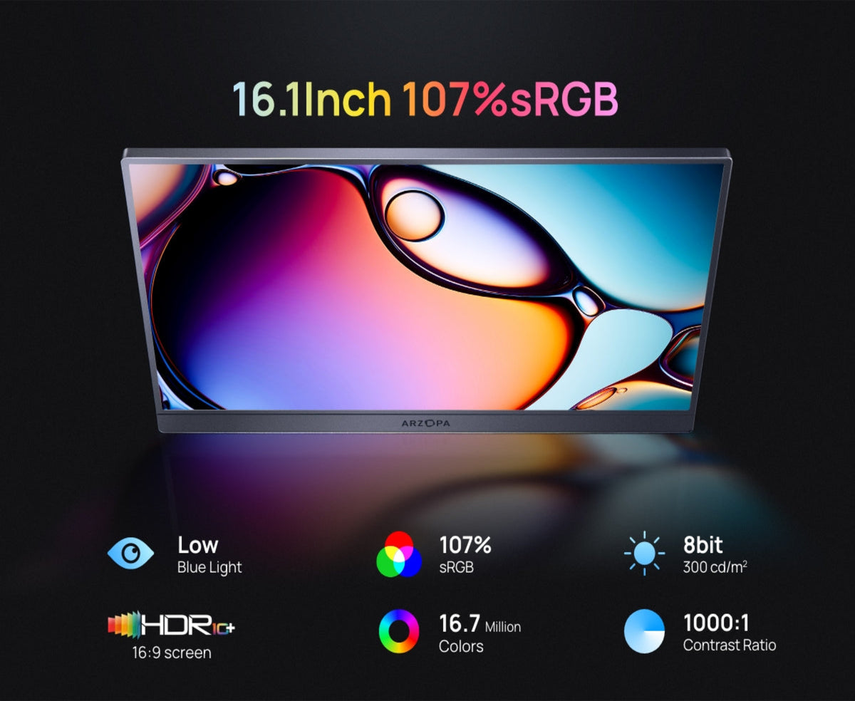 ARZOPA Z3FC 16.1'' 180Hz 2.5K Portable Monitor, 2560x1440 QHD 107% sRGB Kickstand Portable Gaming Monitor with HDR, Ultra Slim, Eye Care, External Second Screen for Laptop, PC, PS5, Mac, Xbox.