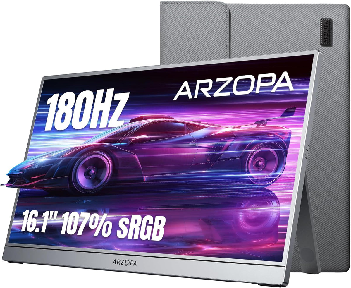 ARZOPA Z3FC 16.1'' 180Hz 2.5K Portable Monitor, 2560x1440 QHD 107% sRGB Kickstand Portable Gaming Monitor with HDR, Ultra Slim, Eye Care, External Second Screen for Laptop, PC, PS5, Mac, Xbox.