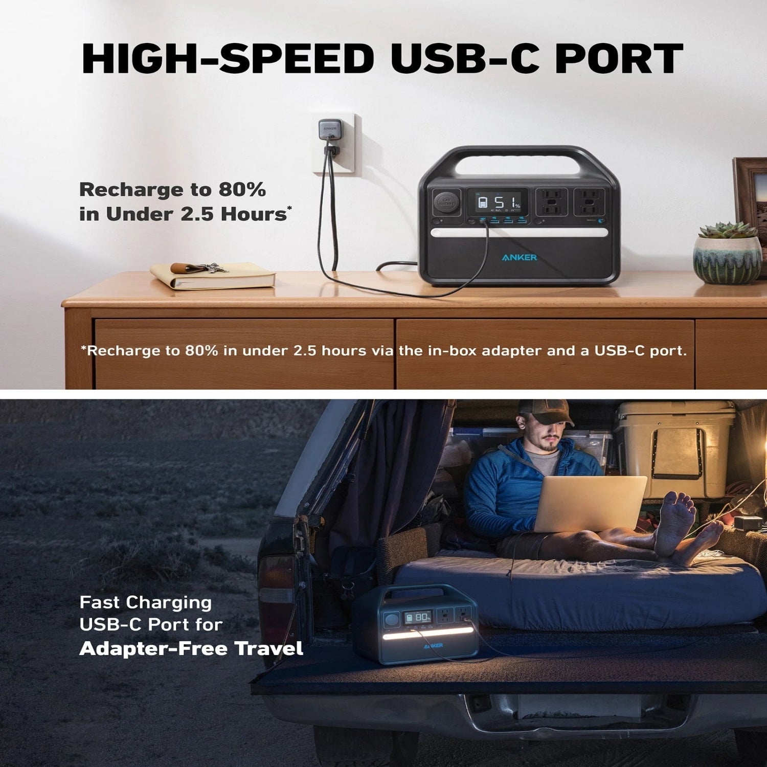 535 Portable Power Station, 512Wh Solar Generator (Solar Panel Optional) with LiFePO4 Battery Pack, 500W 9-Port Powerhouse, 4 AC Outlets, 60W USB-C PD Output, LED Light for Outdoor Camping, RV Black