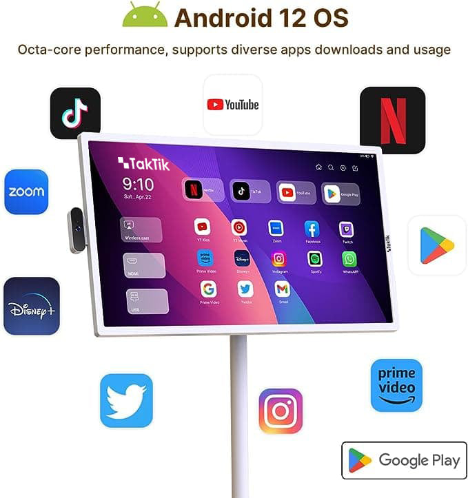 Taktik 32-inch 4K Android Smart Portable Monitor with 15000mAh Battery and Camera