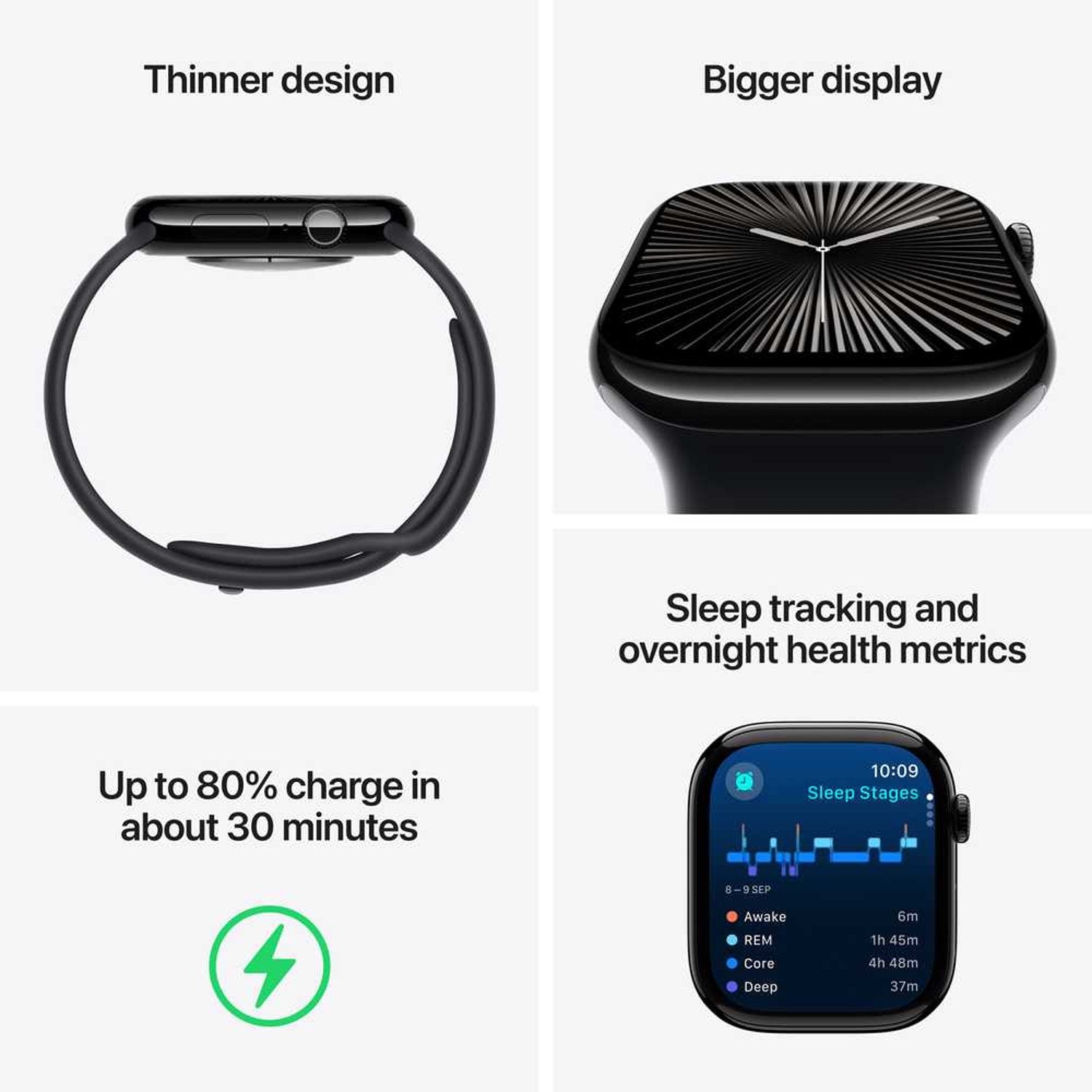 Apple Watch Series 10 GPS 46mm Jet Black Aluminum Case with Black Sport Band – S/M